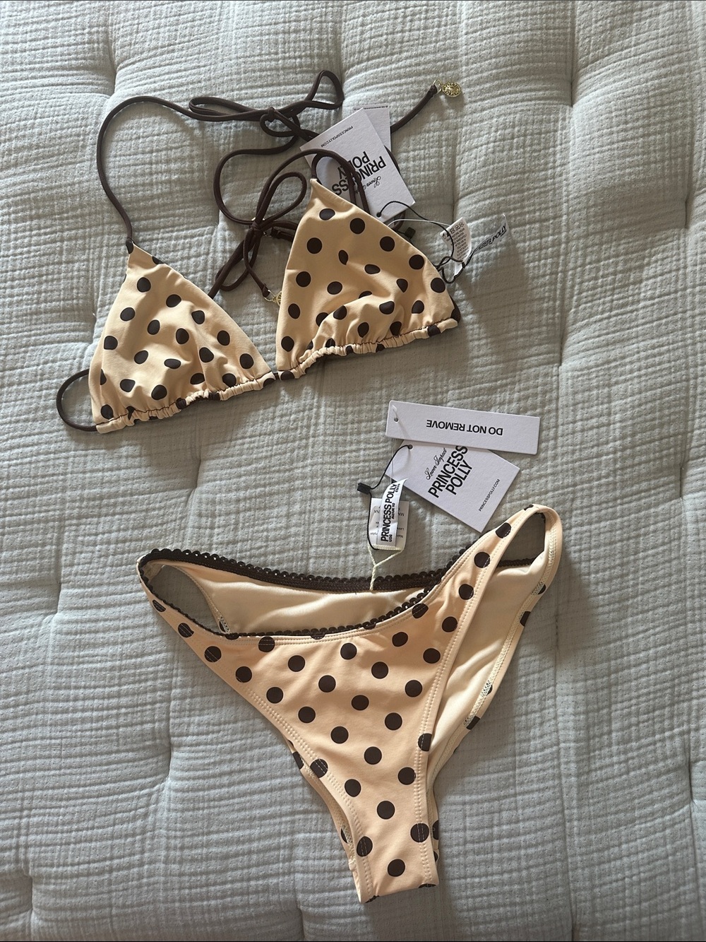 Princess Polly Beige Polka Dot Triangle Bikini Set